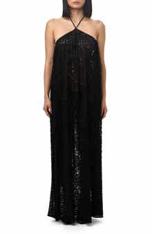 Naked Wardrobe Lace Halter Neck Maxi Dress