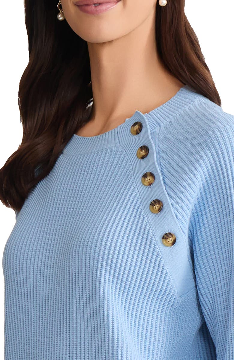 Jones New York Button Shoulder Cotton Blend Sweater, Alternate, color, Chintz Blue