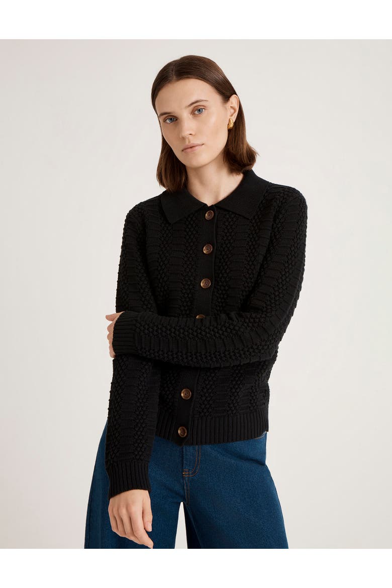Emlyn Cotton Knitted Collared Cardigan, Main, color, Black