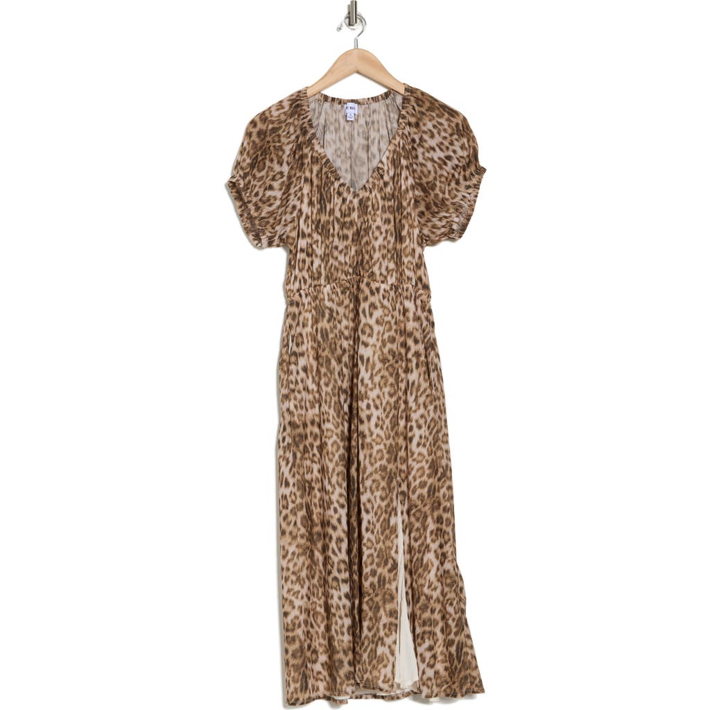 Steve Madden Puff Sleeve Empire Waist Cotton Midi Dress In Leopard