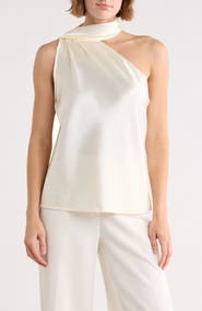 Renee C Scarf Detail One-Shoulder Satin Top
