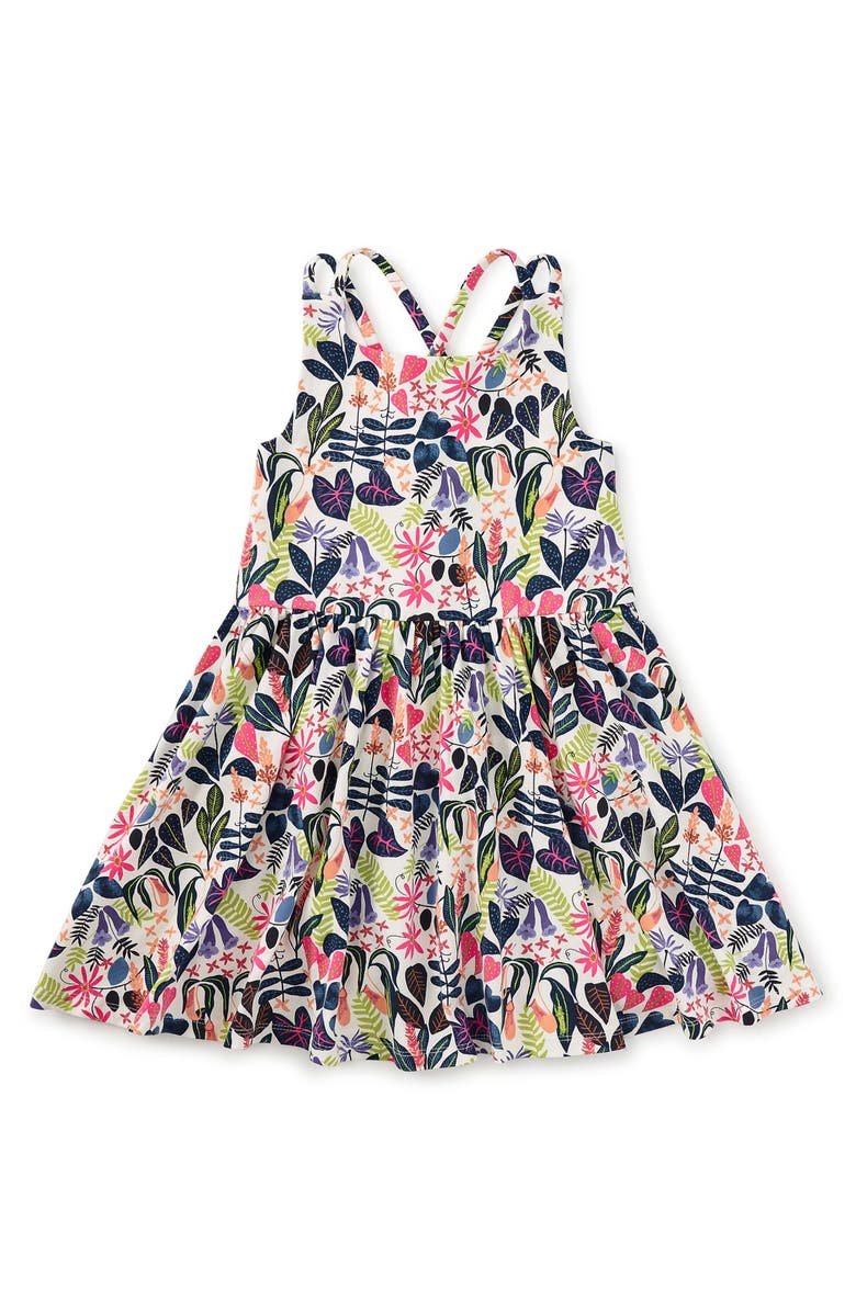 Tea Collection Strappy Back Skirted Dress, Main, color, Amazon Rainforest Floral