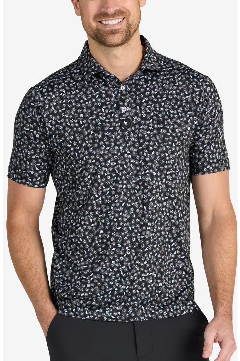 Core Tropical Floral Print Performance Polo, Main, color, STATIC STRIKER