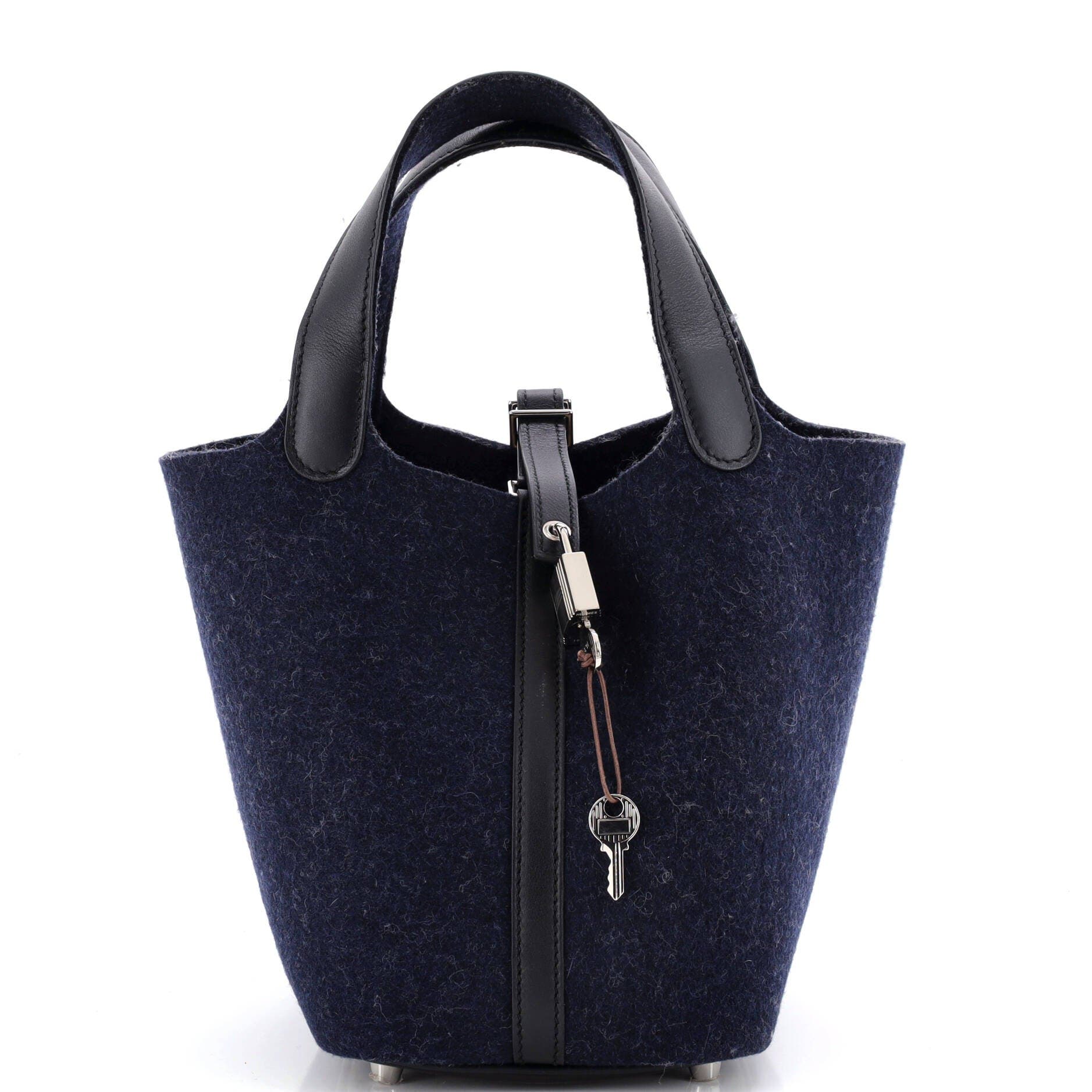 Pre-Owned Hermes Picotin Lock Bag Felt with Leather PM, Main, color, Bleu Nuit