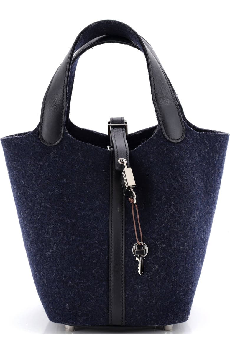 Pre-Owned Hermes Picotin Lock Bag Felt with Leather PM, Main, color, Bleu Nuit