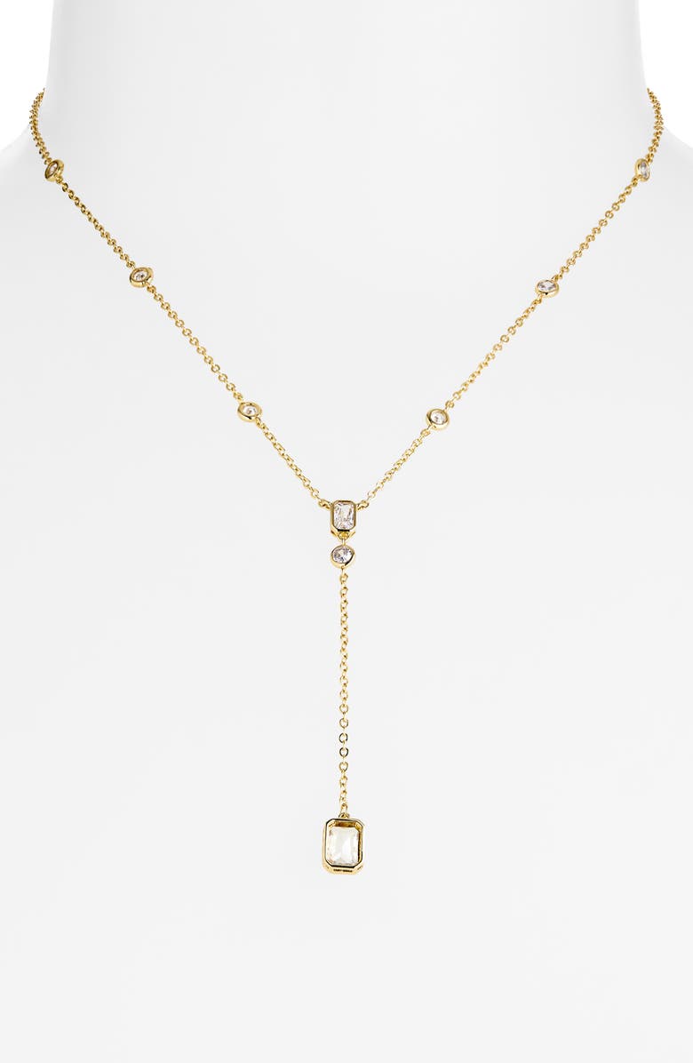 NORDSTROM RACK Bezel Set Cubic Zirconia Y-Necklace, Alternate, color, Clear- Gold