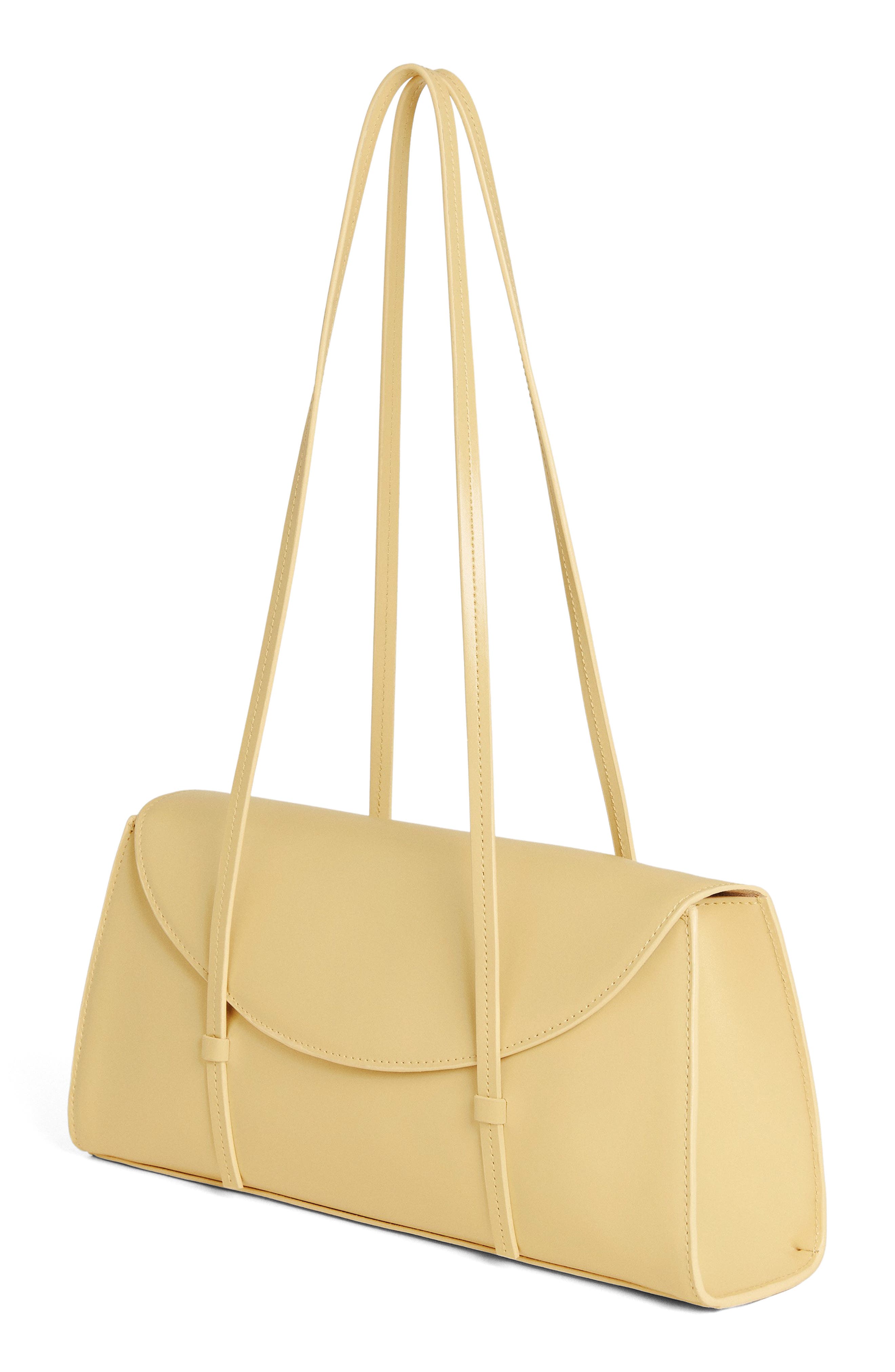 Reformation Elena Leather Shoulder Bag, Alternate, color, Lemon Custard Leather