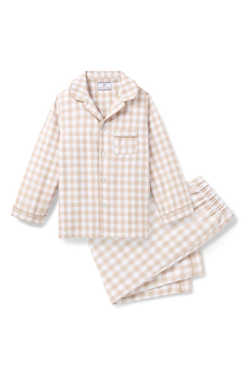 Petite Plume Kids' Gingham Two-Piece Pajamas, Main, color, Beige