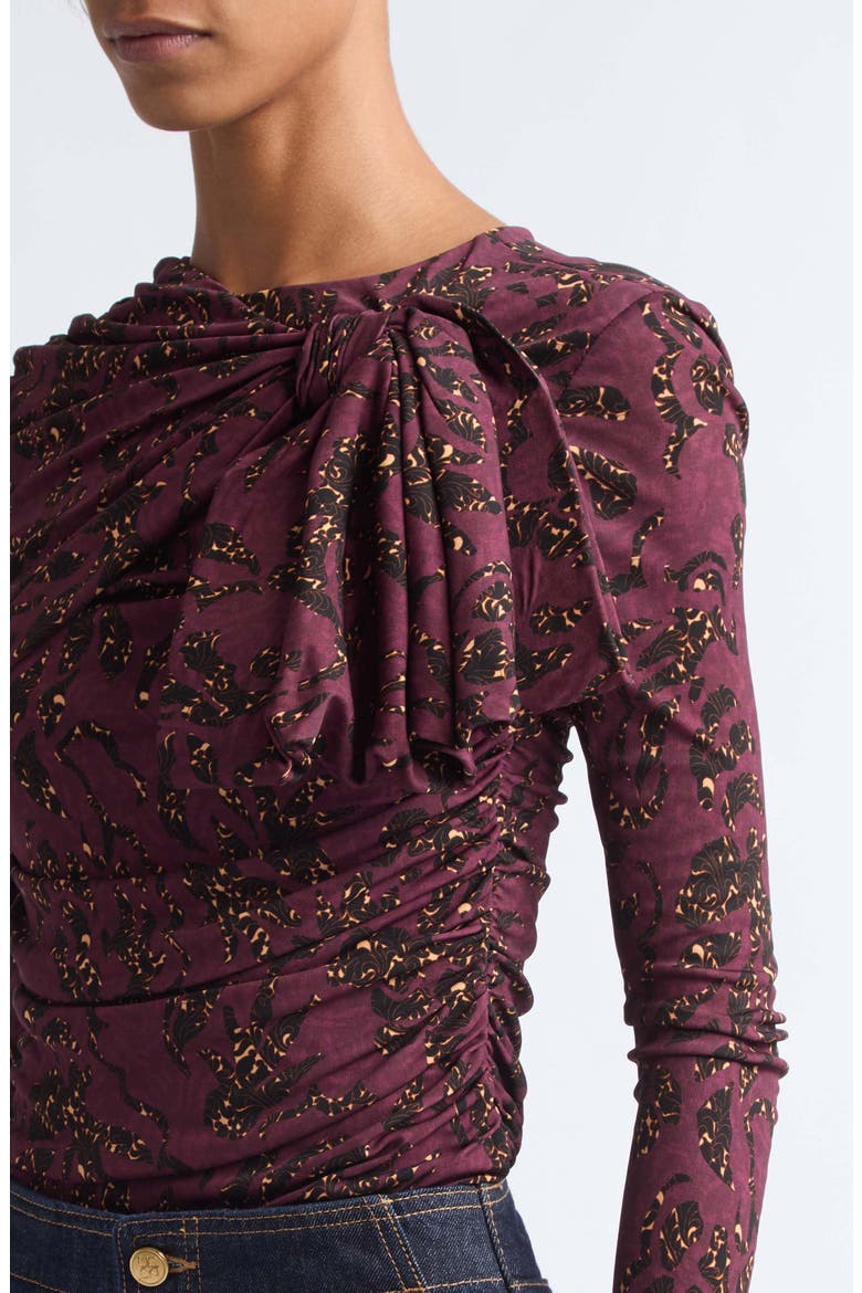 Neema Draped Jersey Top, Alternate, color, CLARET FLORAL