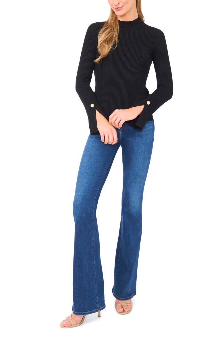 Mock Neck Split Cuff Ribbed Sweater