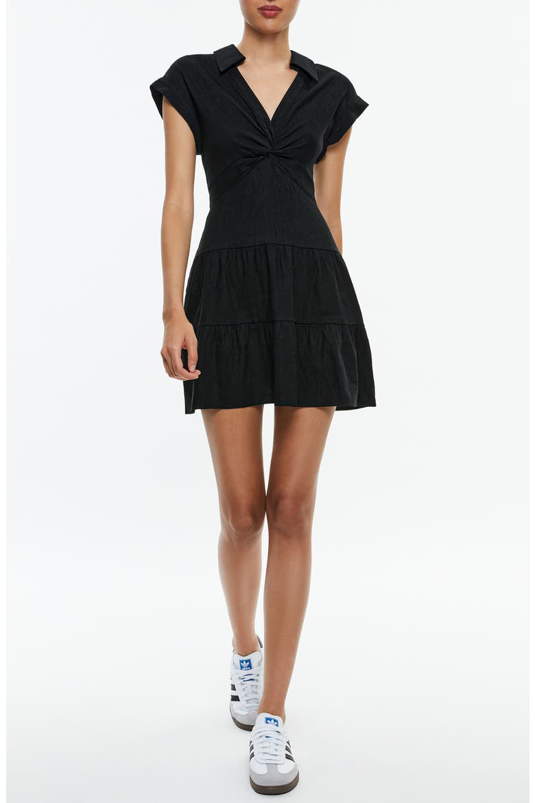 Mila Center Twist Linen Blend Minidress, Main, color, BLACK