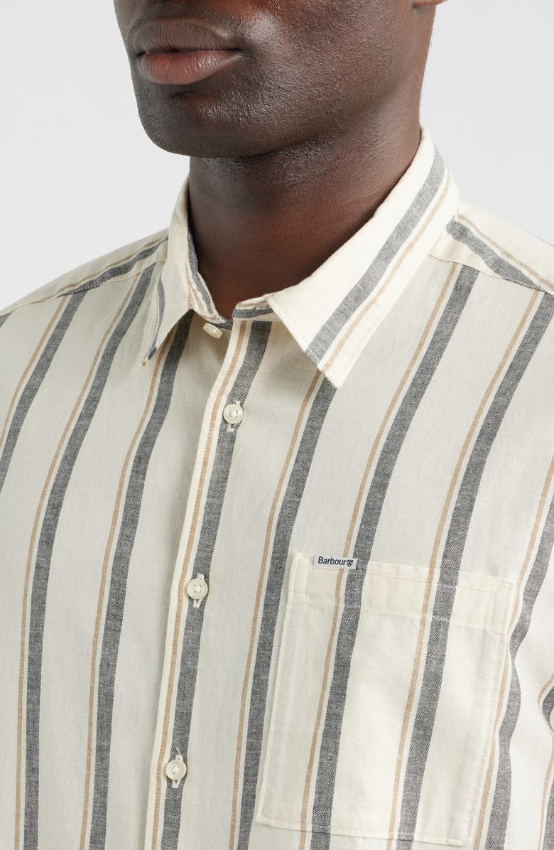 Barbour Barkend Stripe Summer Short Sleeve Cotton & Linen Button-Up Shirt, Alternate, color, Whisper White