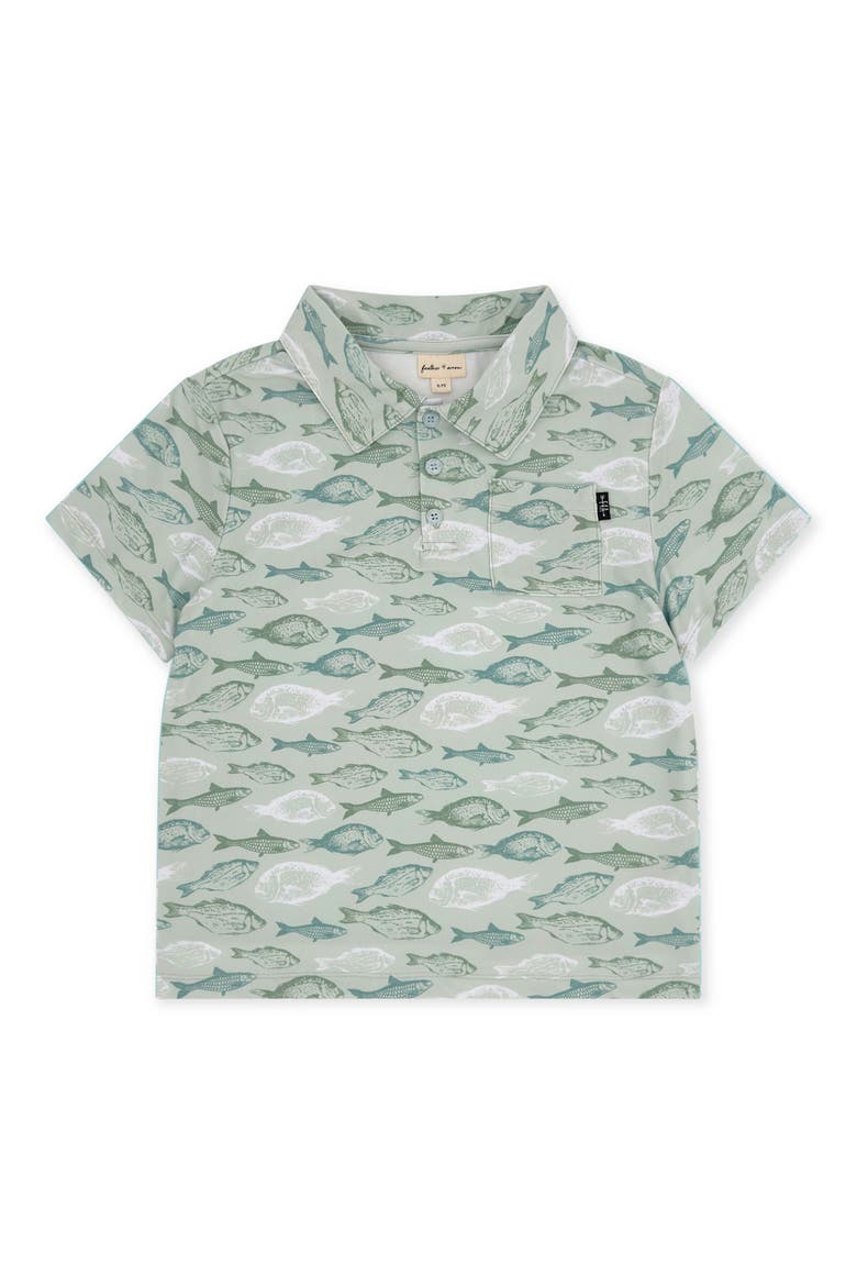 Kids' Feel Good Tech Fish Print Performance Polo, Main, color, SAGE
