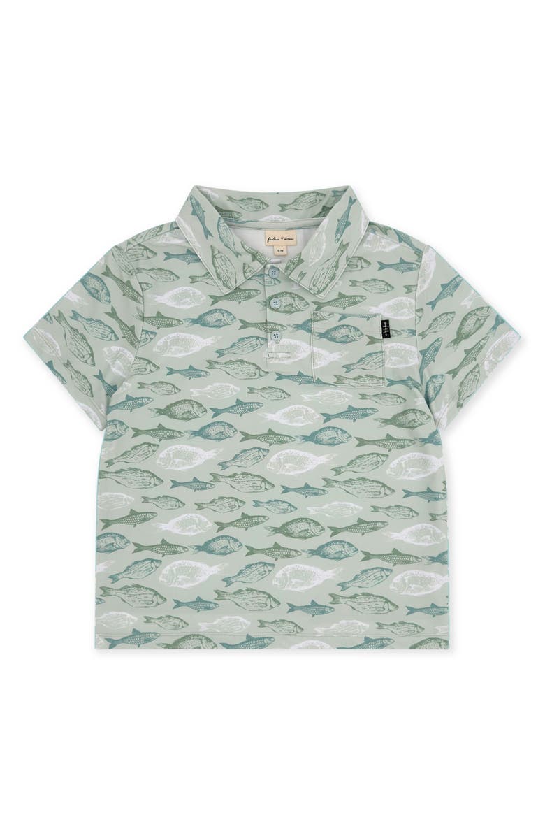 Feather 4 Arrow Kids' Feel Good Tech Fish Print Performance Polo, Main, color, 