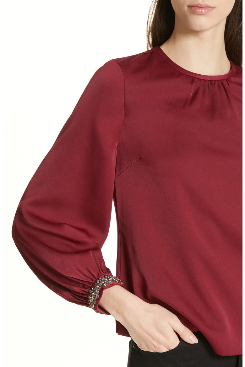 Juudy Embellished Sleeve Blouse, Alternate, color, MAROON