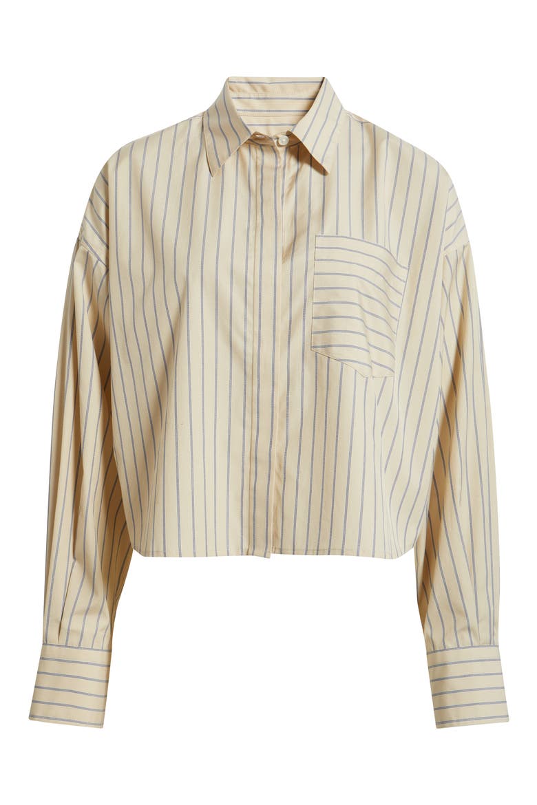 Molly Stripe Crop Cotton Button-Up Shirt, Alternate, color, TAN STRIPE