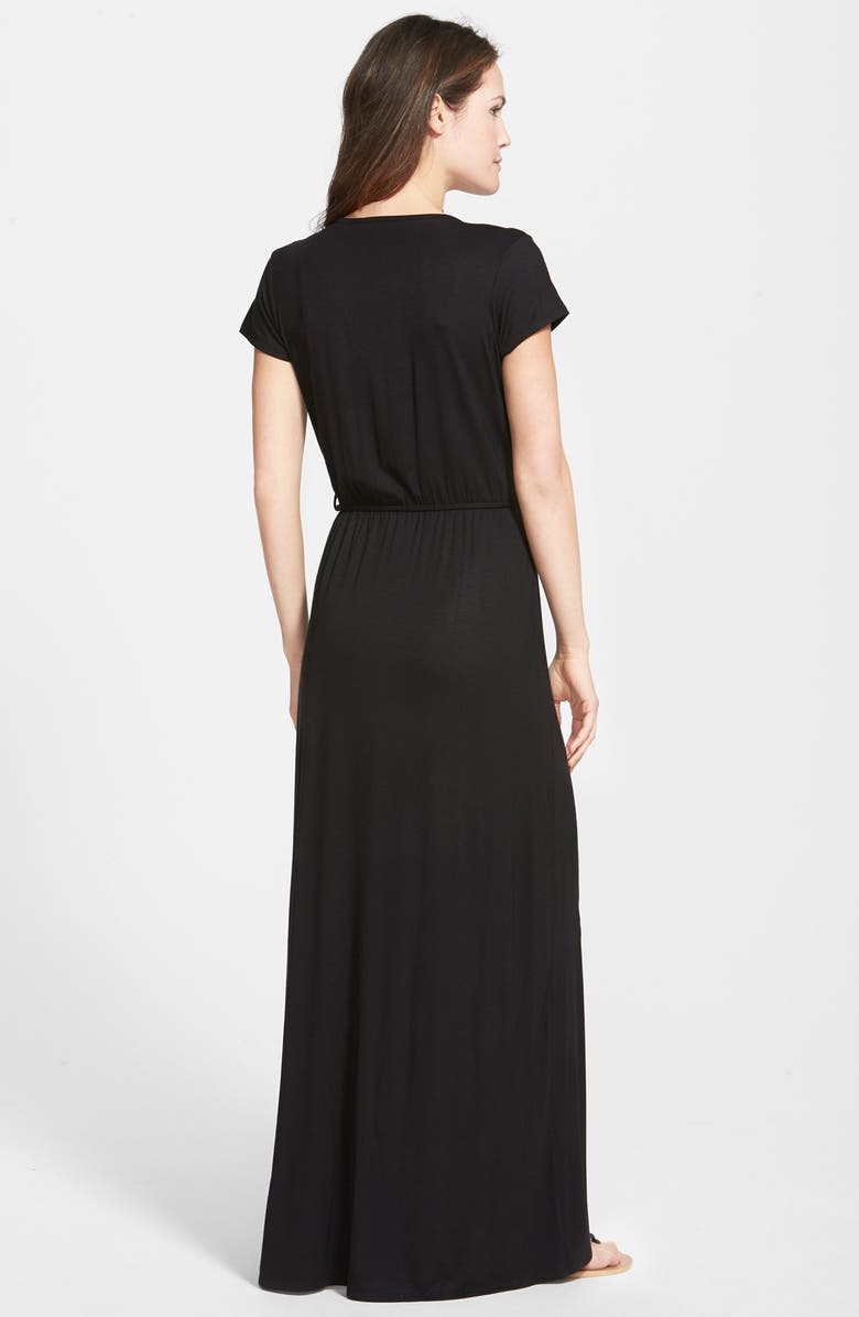 Loveappella Cap Sleeve Faux Wrap Jersey Maxi Dress, Alternate, color, 