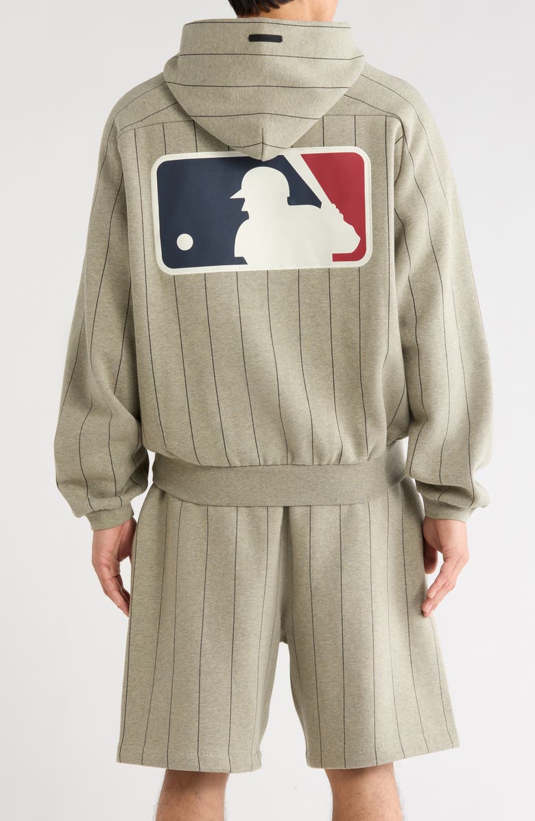 Fear of God Essentials x MLB Embroidered Cotton Blend Fleece Hoodie, Alternate, color, Seal Heather/ Black Pinstripes