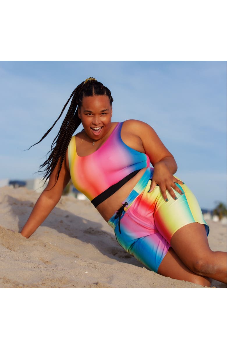 TomboyX 7-Inch Heritage Board Shorts, Alternate, color, Melting Rainbow