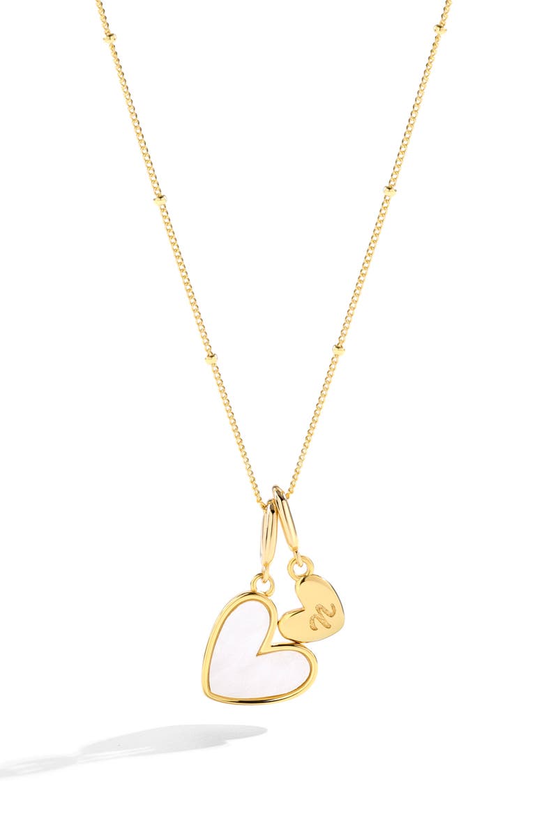 Mother Of Pearl Heart Initial Necklace, Main, color, Letter N