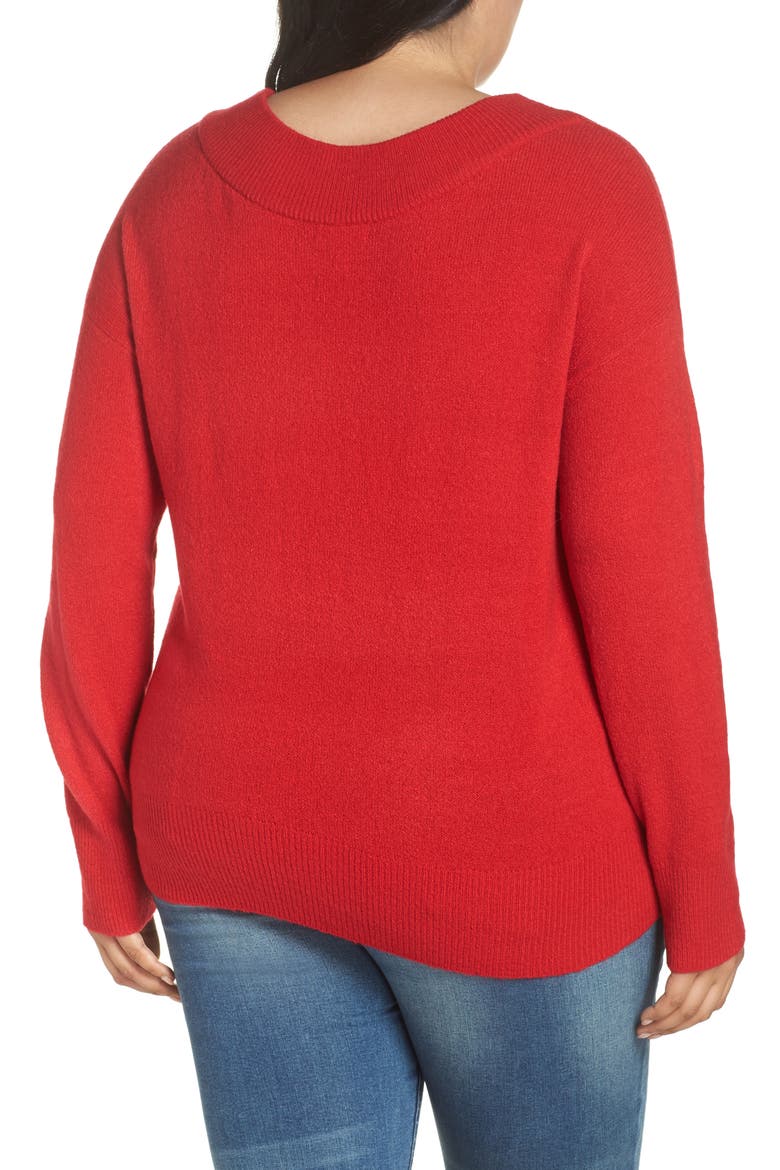 Fluffy Deep V-Neck Pullover, Alternate, color, RED LIPSTICK