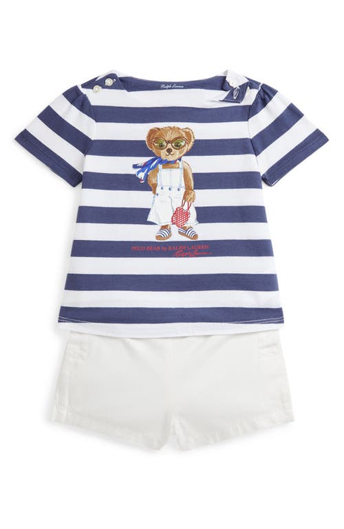 Ralph Lauren Polo Bear T-shirt & Twill Shorts Set In Boat House Navy Stripe