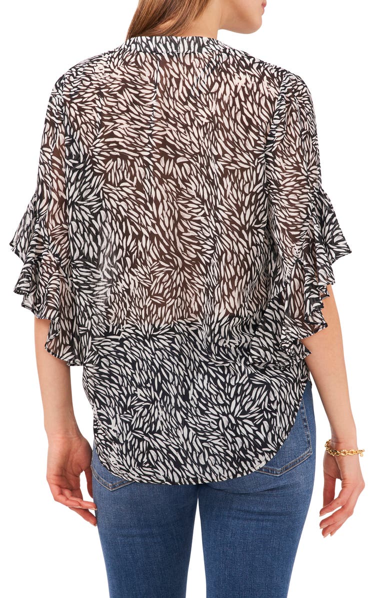 Vince Camuto Leaf Print Flutter Sleeve Blouse, Alternate, color, 