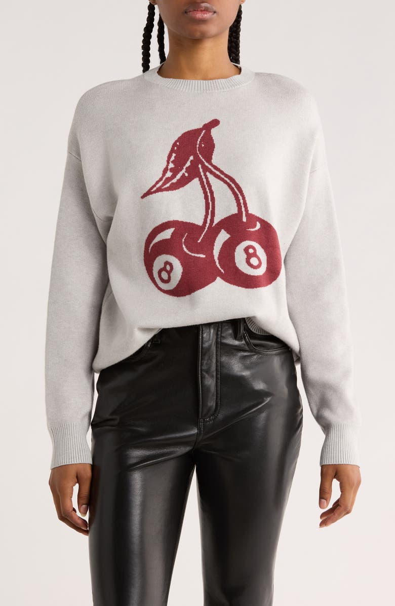 Vigoss Cherry Intarsia Pullover Sweater, Main, color, Heather Grey