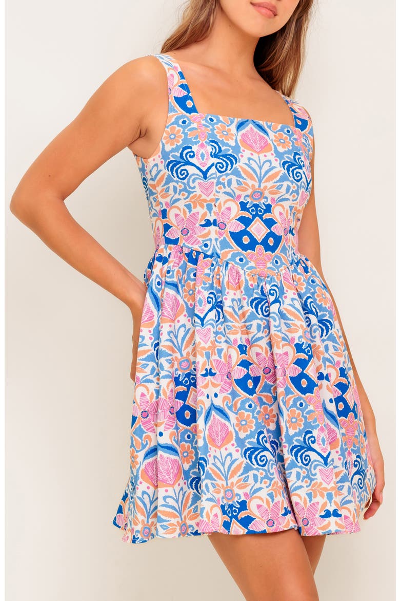 Floral Square Neck Minidress, Alternate, color, BLUE CORAL