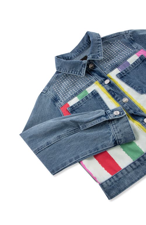 Truce Kids' Studs & Stripes Denim Jacket In Blue