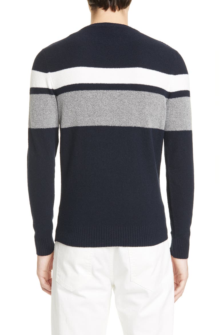 Slim Fit Stripe Cotton Blend Crewneck Sweater, Alternate, color, NAVY