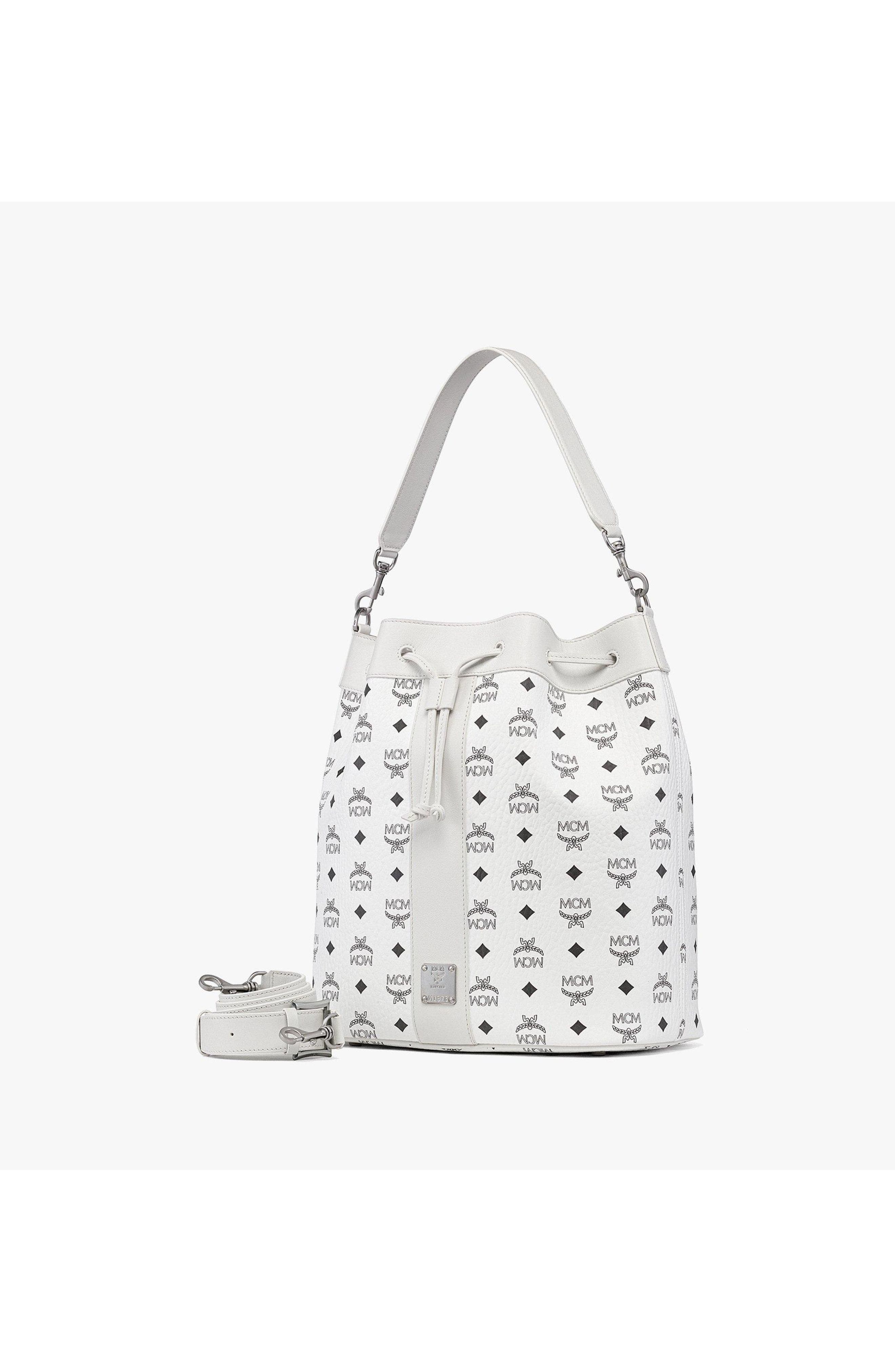 Large Dessau Drawstring Bag in Visetos, Alternate, color, White