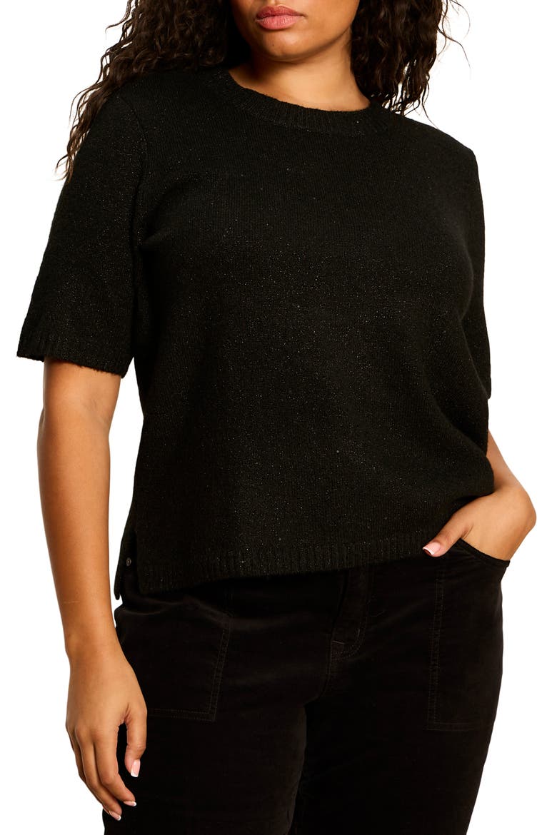 Perfect Sequin Short Sleeve Sweater, Alternate, color, BLACK