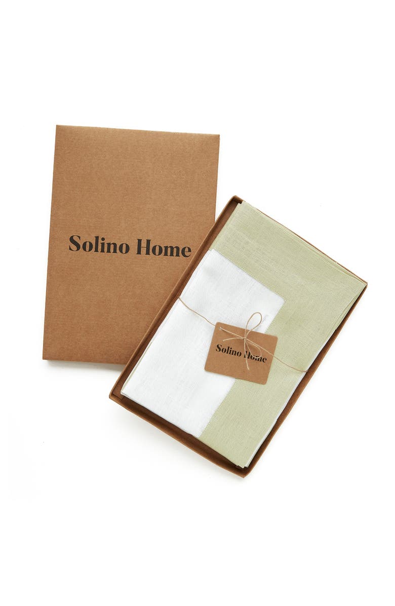 Solino Home Linen Dinner Napkins - Contempo, 20" x 20", Alternate, color, Sage Green And White