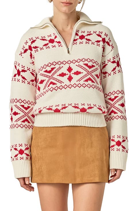 Patterned Half Zip Sweater
