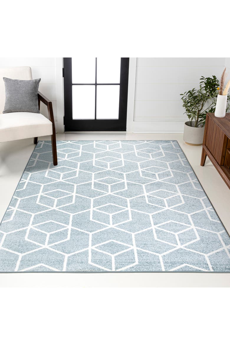 Tumbling Blocks Modern Geometric Area Rug, Alternate, color, Light Blue/White