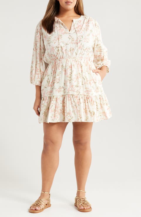 Floral Print Ruffle Hem Minidress (Plus)