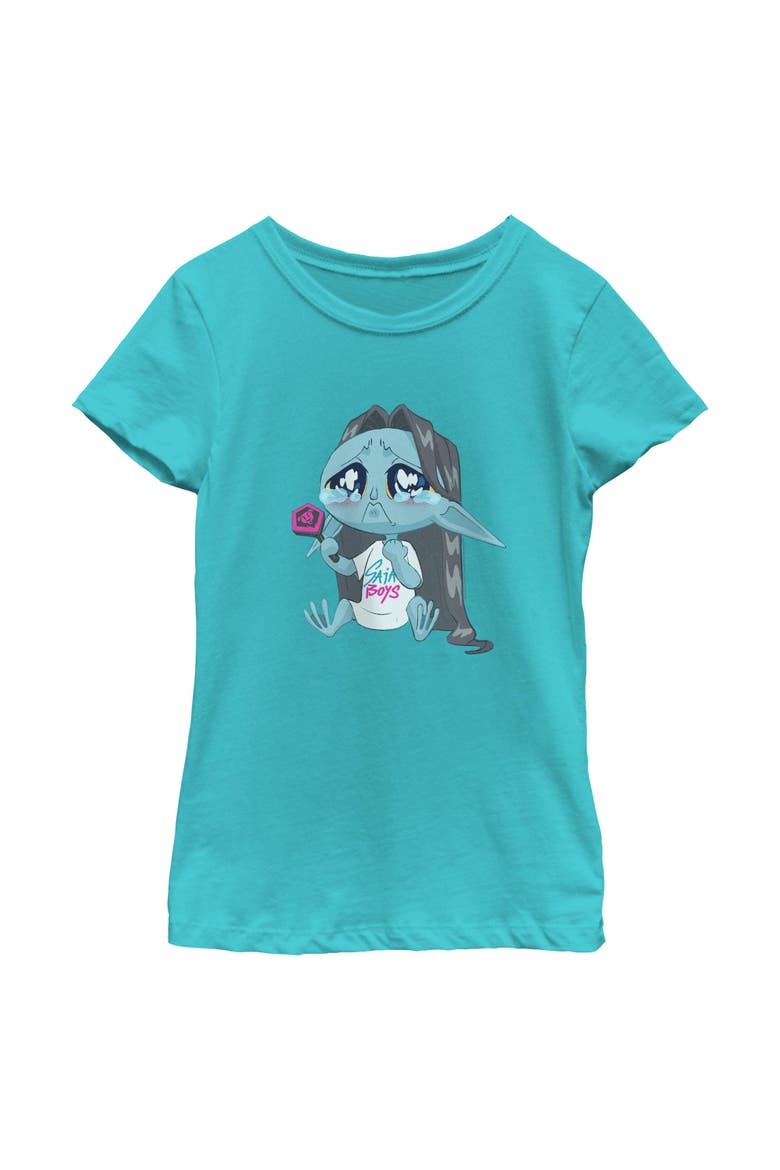 Girls' Chibi Crying Fan Graphic Short Sleeve T-Shirt, Main, color, Tahiti Blue