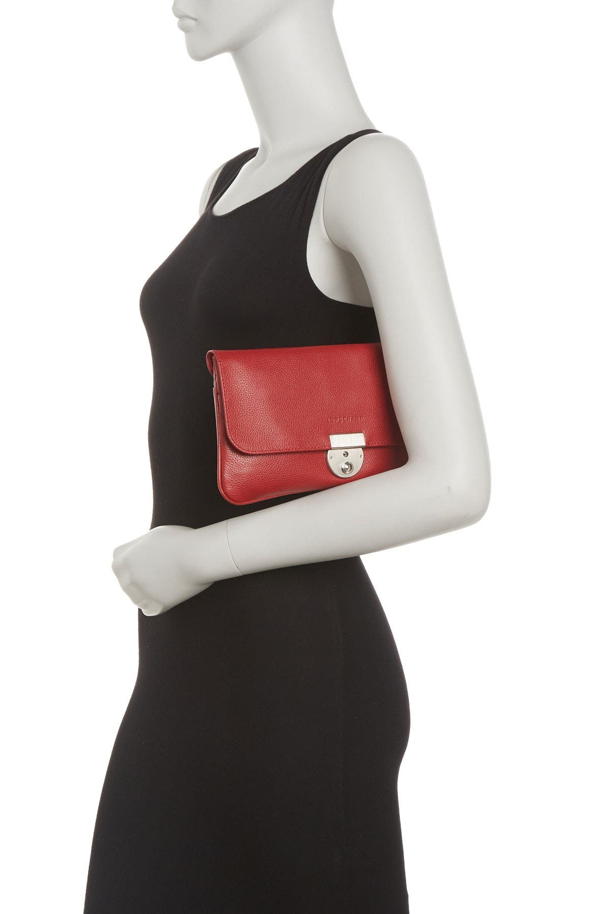 Longchamp Le Foulonne Leather Travel Clutch, Alternate, color, Vermillion