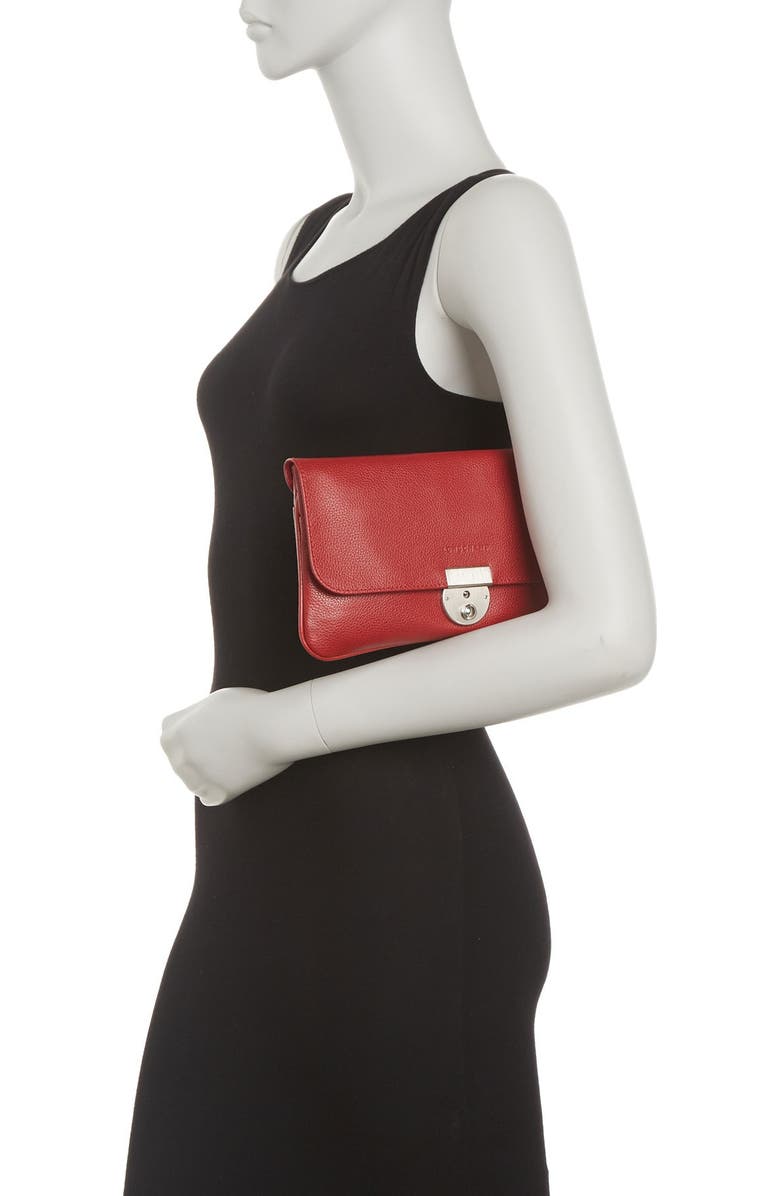 Longchamp Le Foulonne Leather Travel Clutch, Alternate, color, Vermillion