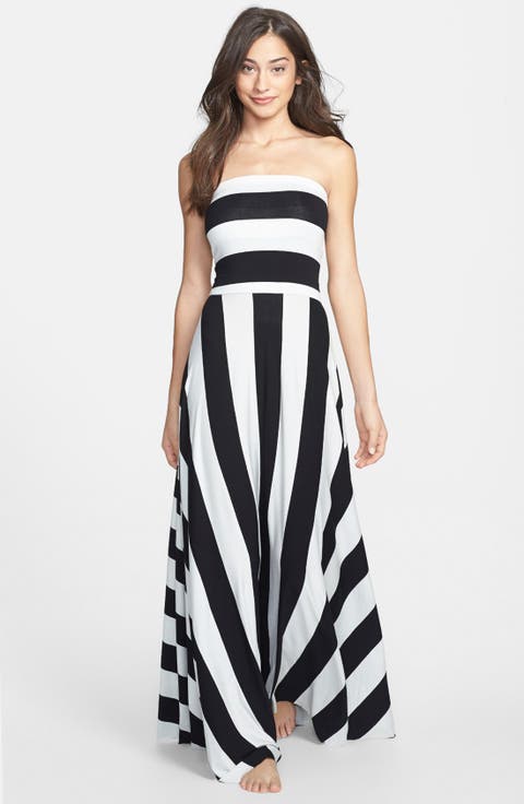 Stripe Convertible Bias Cut Cover-Up Maxi Dress