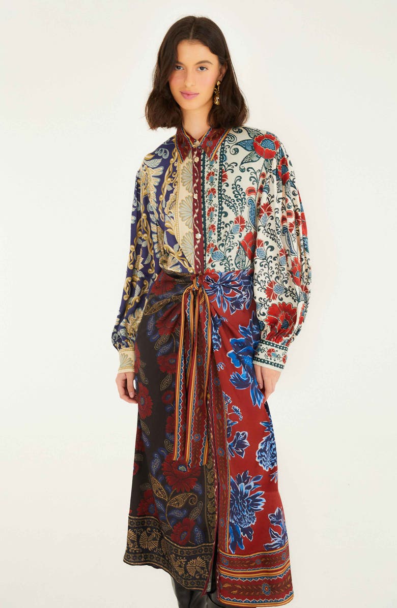 FARM Rio Navy Winter Mix Long Sleeve Midi Shirtdress, Alternate, color,