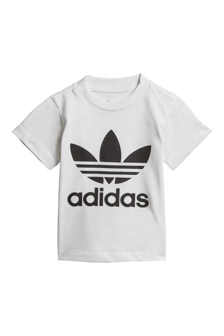 Trefoil T-Shirt, Main, color, WHITE/ BLACK