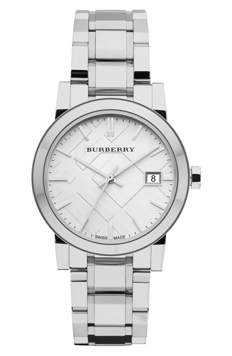 Burberry Medium Check Stamped Bracelet Watch, 34mm, Main, color, 
