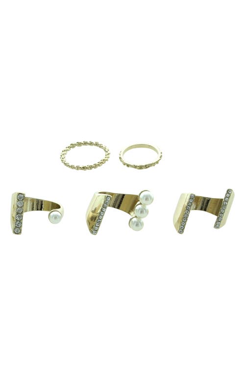 Olivia Welles Imitation Cassia Pearl & Crystal Ring Set In Gold/cream