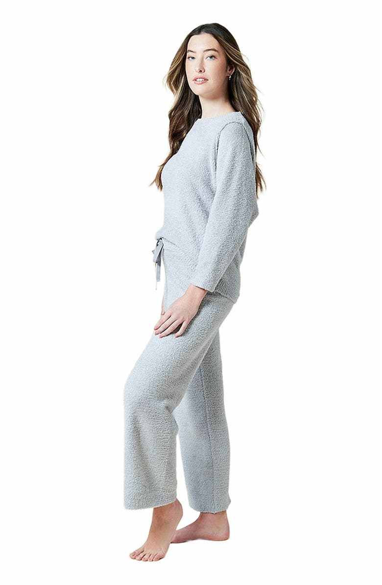 Softies Solid Marshmallow Reverse Seam Crew Neck Lounge Set with Bracelet Sleeve, Alternate, color, Grey