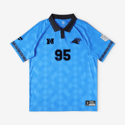 Youth Fanatics Blue Carolina Panthers Football x Football Collared Fan Top