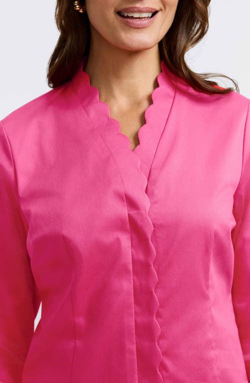 Foxcroft Bridget Scalloped Matte Sateen Button-up Shirt In Pink Flambe