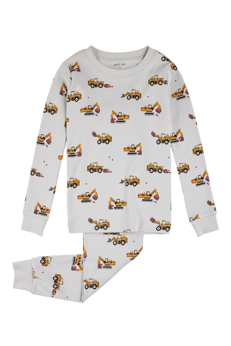 Kids' I Dig You Organic Cotton Fitted Two-Piece Pajamas, Main, color, LIGHT GREY