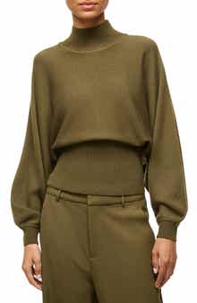 STAUD Bishop Sleeve Wool Mock Neck Sweater